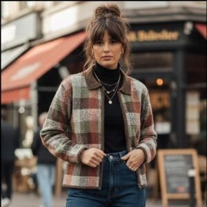 Vintage Boxy Plaid Zip Cardigan | Granola Outdoorsy Boucle Knit Cottagecore